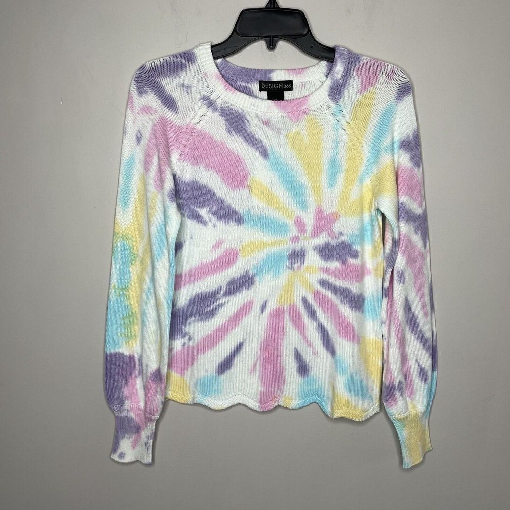 DESIGN 365 Sweater Women XS Tie-Dye Pullover NEW Pink Purple Yellow Cotton Blend
